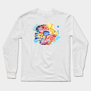 Rainbow Fish Watercolor Long Sleeve T-Shirt